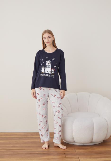 Pijama Dama Craciun "FOREVER FRIENDS" ,maneca lunga ,pantaloni lungi,Engros